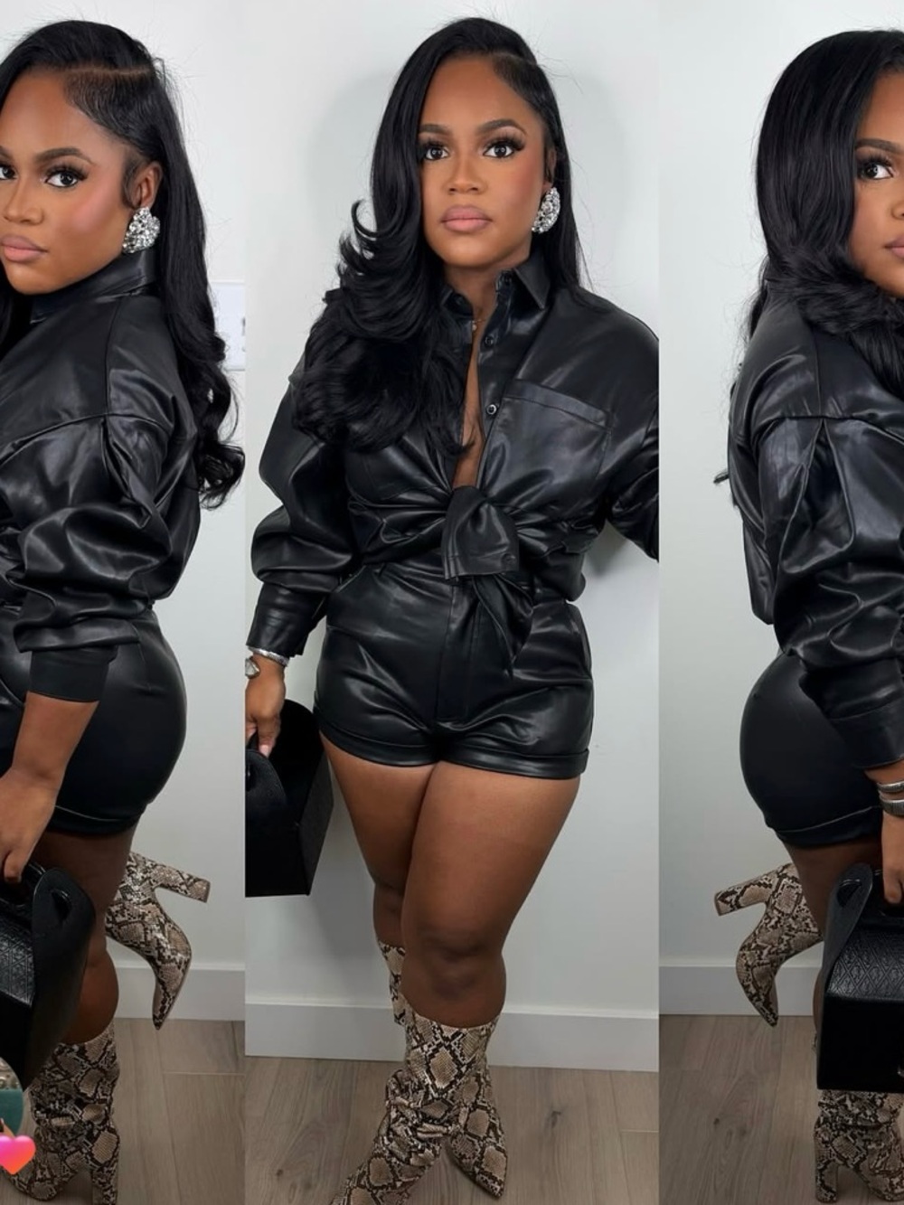 Black Faux Leather Tie-Front two piece set
